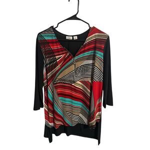 Cato Women's Colorful Abstract Quarter Zip Shirt - Size Medium
